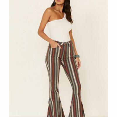 Women *  | Cut Price Rock & Roll Denim Women’S Striped Bell Bottoms