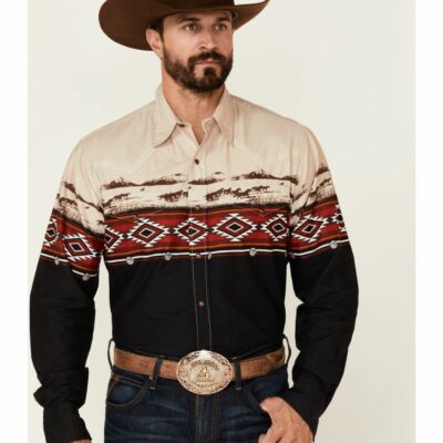 Men *  | Hot Sell Roper Men’S Open Range Southwestern Border Print Long Sleeve Snap Western Shirt