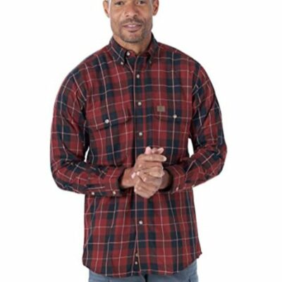 Gifts *  | Hot Sell Wrangler Riggs Men’S Red Large Plaid Long Sleeve Button-Down Work Shirt Big