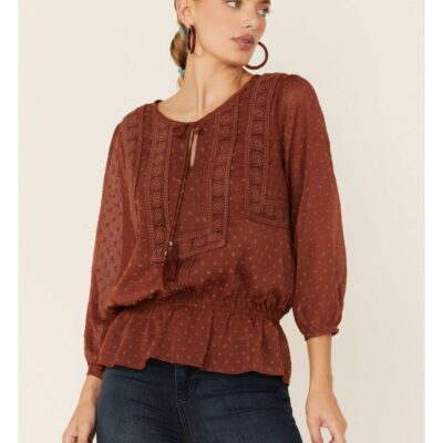 Women *  | Special Offers Miss Me Women’S Rust Chiffon Peasant Top