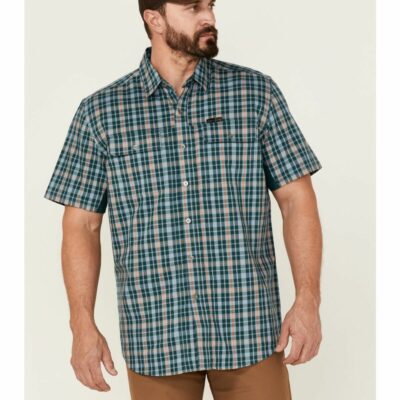 Men *  | Sale Online Wrangler Atg Men’S All-Terrian Mix Material Small Plaid Short Sleeve Button-Down Western Shirt