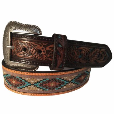 Men *  | Hot Selling Roper Men’S Brown Leather Cutout Inlay-Ed Tooled Belt