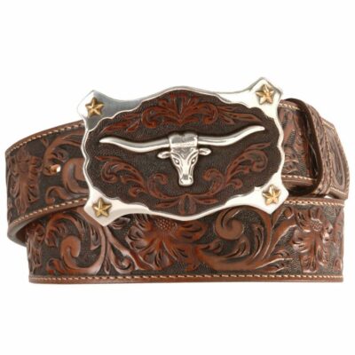 Men *  | Sale Online Justin Men’S Floral Tooled Leather Belt