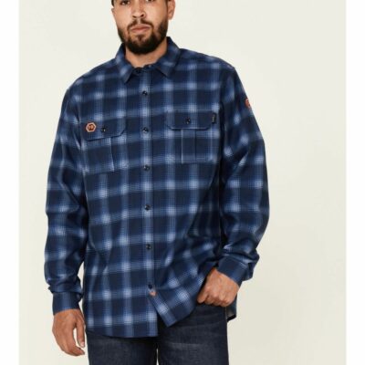 Men *  | Special Offers Hawx Men’S Fr Navy Plaid Long Sleeve Button-Down Work Shirt