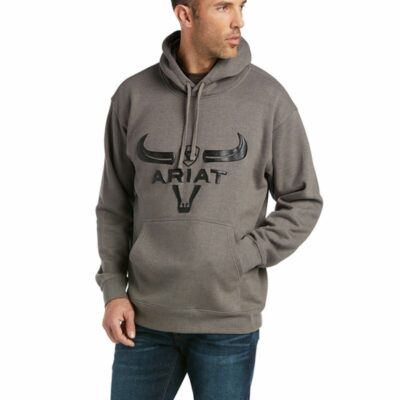 Men *  | Discount Ariat Men’S Heather Charcoal Basic Steer Logo Hooded Sweatshirt Big