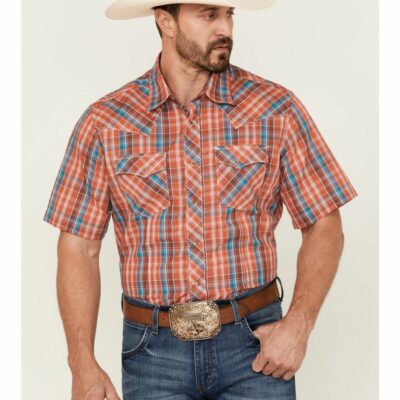 Men *  | Sale Online Wrangler Men’S Plaid Short Sleeve Snap Western Shirt