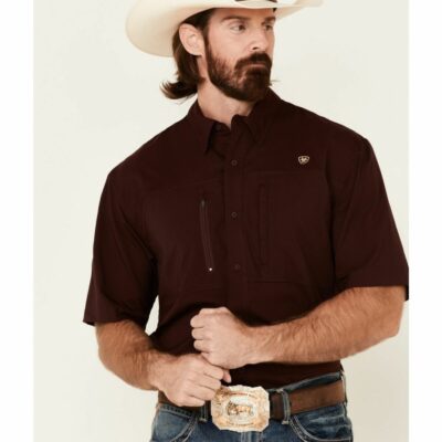 Men *  | Hot Sell Ariat Men’S Solid Maroon Vent Tek Short Sleeve Button-Down Western Shirt Big