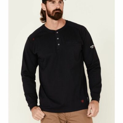 Men *  | Top Selling Ariat Men’S Fr Navy Air Henley Long Sleeve Work Shirt