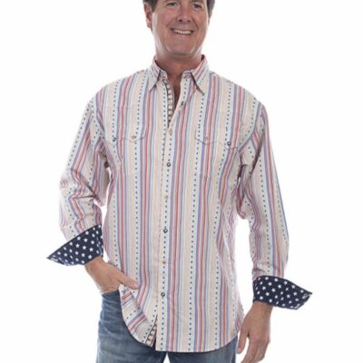 Gifts *  | Official Scully Men’S Multi Stars & Stripes Print Long Sleeve Snap Western Shirt