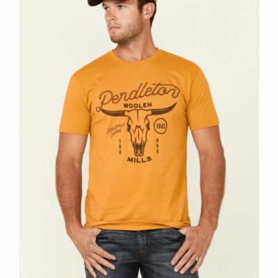 Men *  | Attractive Pendleton Men’S Yellow Steer Skull Graphic Short Sleeve T-Shirt