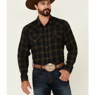 Gifts *  | New Cody James Men’S Olive Workhorse Plaid Long Sleeve Snap Western Flannel Shirt