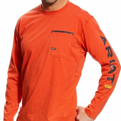 Men *  | Latest Ariat Men’S Rebar Long Sleeve Logo Crew