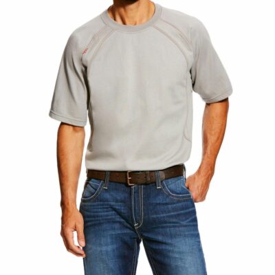 Men *  | Sale Online Ariat Men’S Silver Fox Fr Short Sleeve Crew Work Shirt