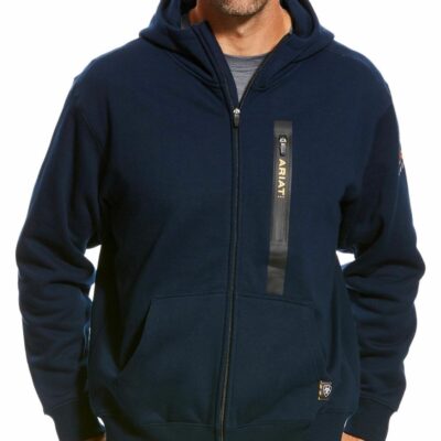 Men *  | Discount Ariat Men’S Navy Rebar Full Zip Hooded Work Sweatshirt