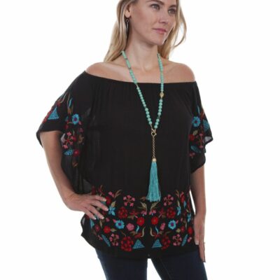 Women *  | Premium Honey Creek By Scully Women’S Embroidered Cold Shoulder Blouse