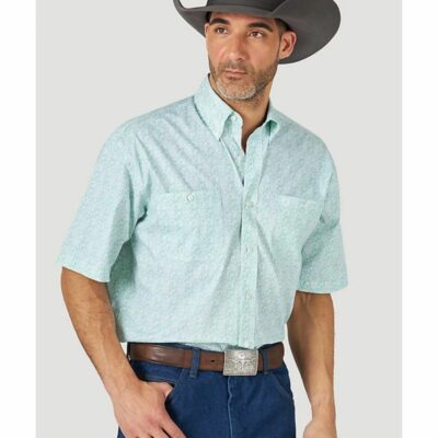 Men *  | Sale Online George Strait By Wrangler Men’S Sea Paisley Print Short Sleeve Button-Down Western Shirt