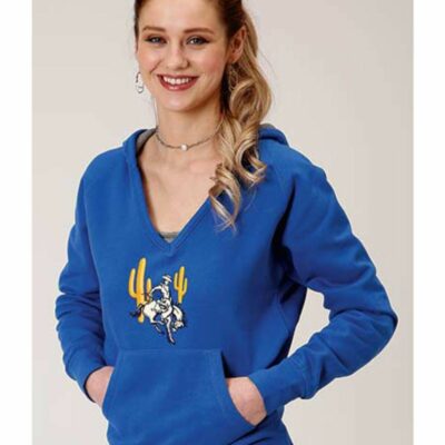 Women *  | Sale Online Roper Women’S Blue Hooded Bronco Rider & Cactus Pullover Sweatshirt