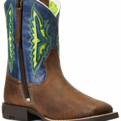 Kids *  | Top Selling Ariat Boys’ Koel Venttek Easy Fit Rowdy Rust & Daring Indigo Full-Grain Western Boot Wide Square Toe