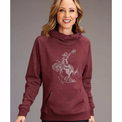 Women *  | Special Offers Stetson Women’S Maroon Bucking Cowgirl Graphic Hoodie