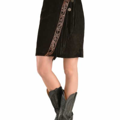 Women *  | Sale Online Kobler Leather Women’S Tooled Leather & Fringe Sedona Suede Skirt